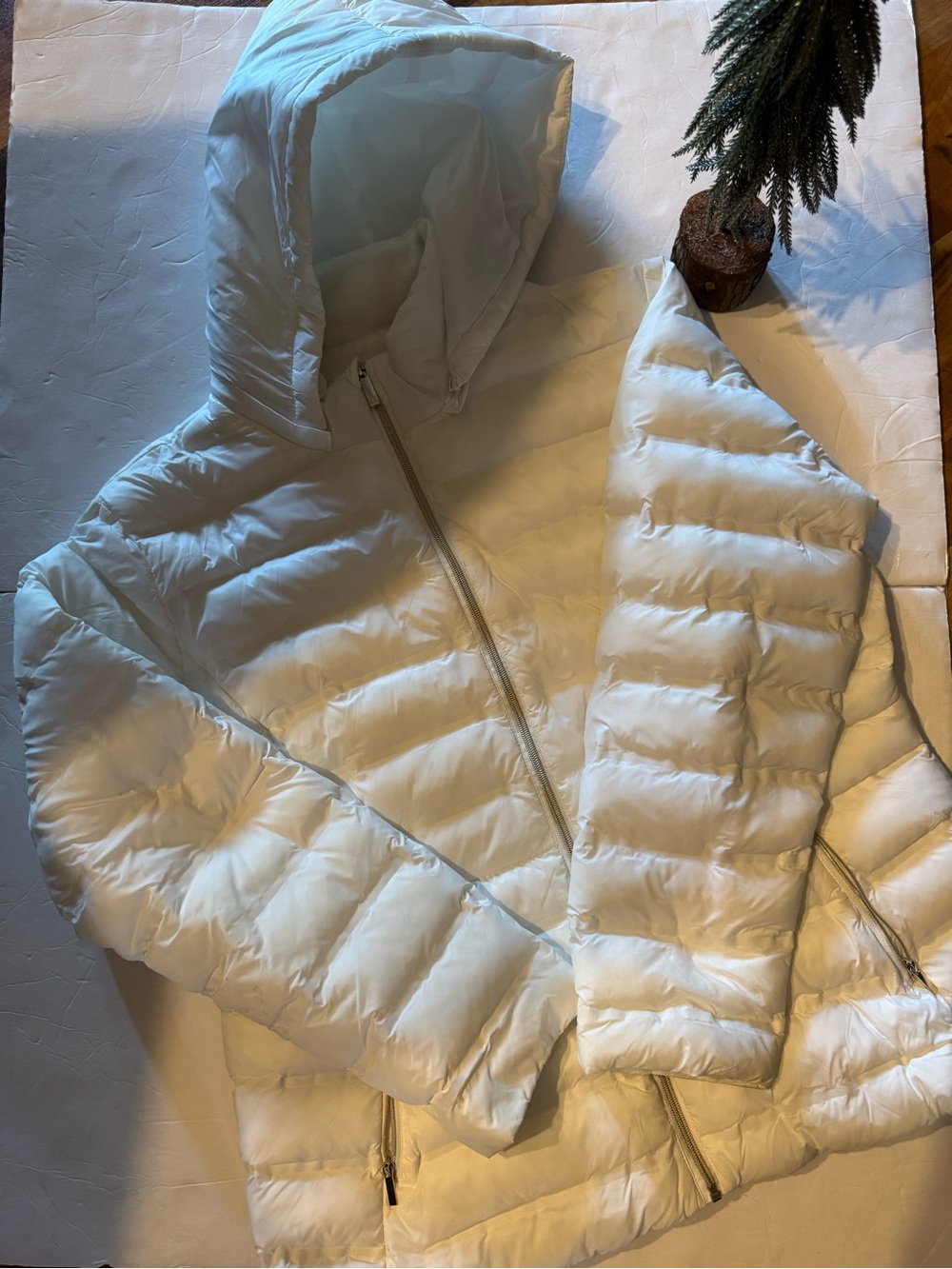 Time and Tru Women's White Hooded Lightweight Puffer Jacket